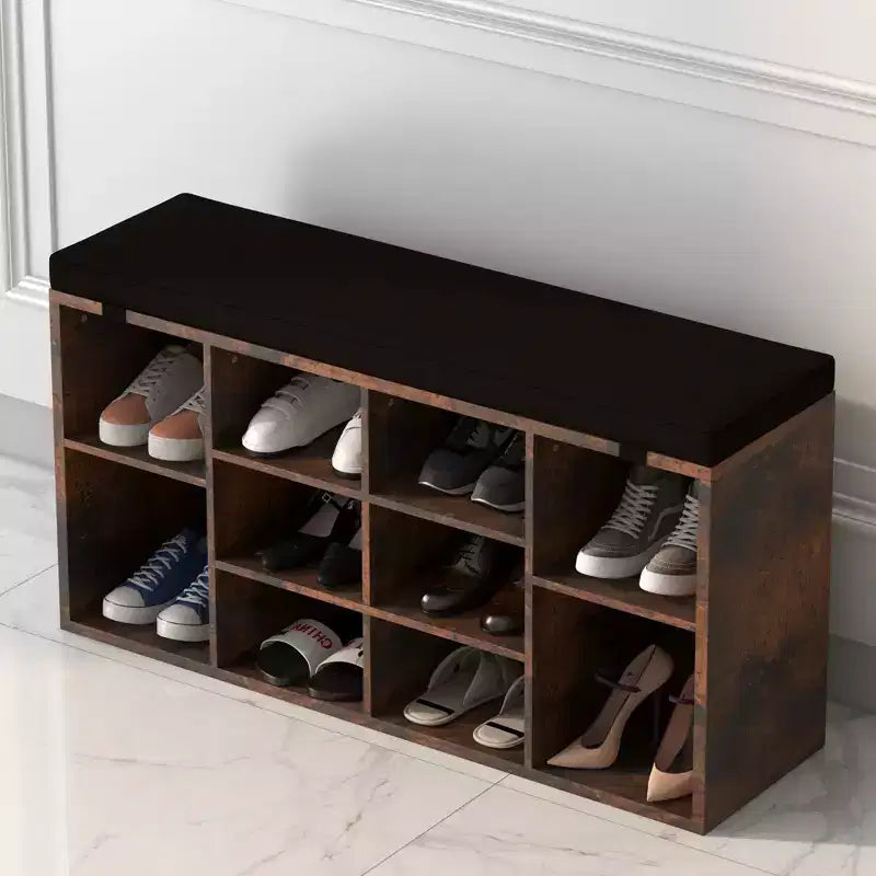 Banc de rangement à chaussures en bois avec coussin 104 cm L × 10 casiers