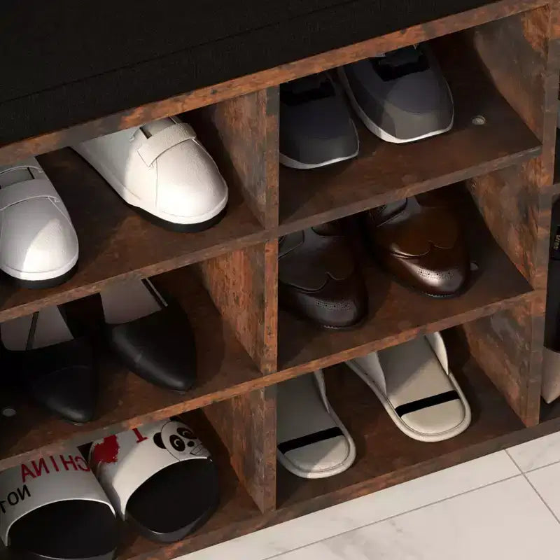 Banc de rangement à chaussures en bois avec coussin 104 cm L × 10 casiers