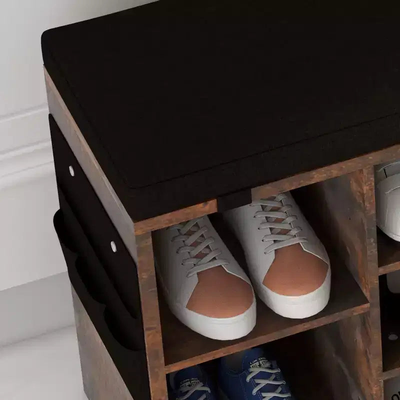 Banc de rangement à chaussures en bois avec coussin 104 cm L × 10 casiers