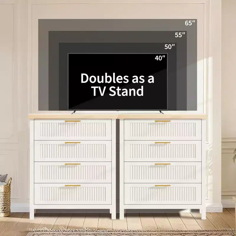 Commode 4 tiroirs cannelés en MDF 77 cm L × 90 cm H