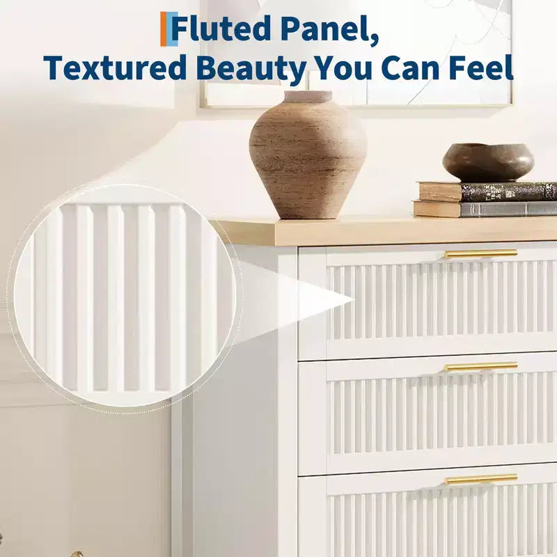 Commode 4 tiroirs cannelés en MDF 77 cm L × 90 cm H