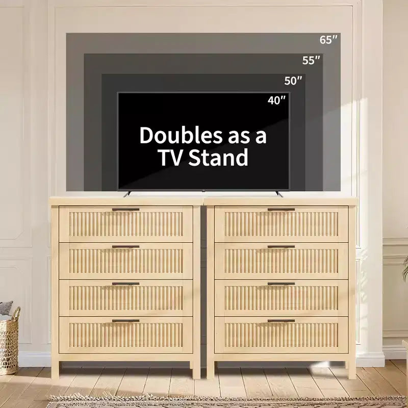 Commode 4 tiroirs cannelés en MDF 77 cm L × 90 cm H