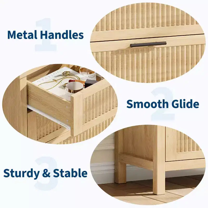 Commode 4 tiroirs cannelés en MDF 77 cm L × 90 cm H