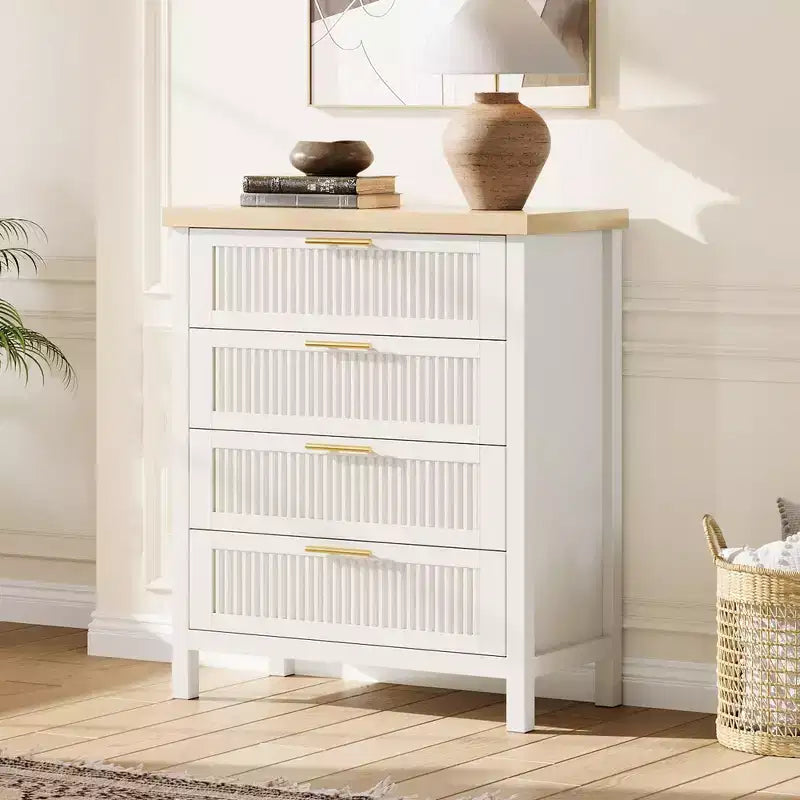 Commode 4 tiroirs cannelés en MDF 77 cm L × 90 cm H
