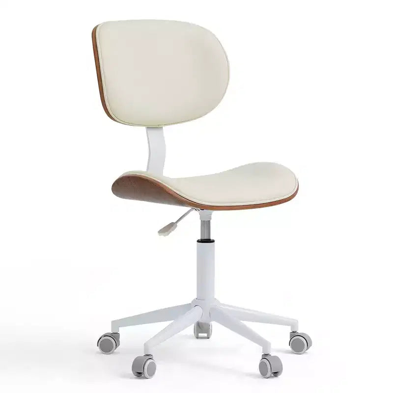 Chaise de bureau sans accoudoirs en similicuir et bois courbé, hauteur 43,31 po