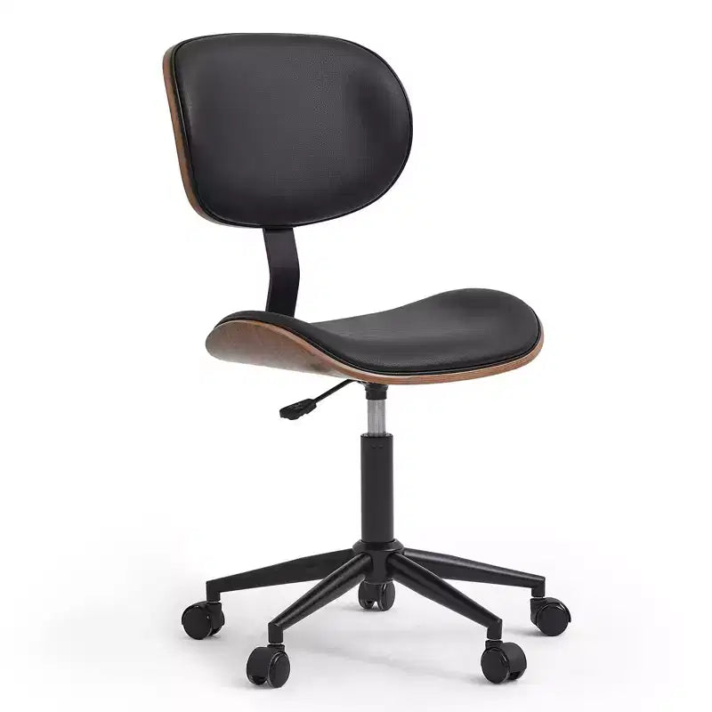 Chaise de bureau sans accoudoirs en similicuir et bois courbé, hauteur 43,31 po