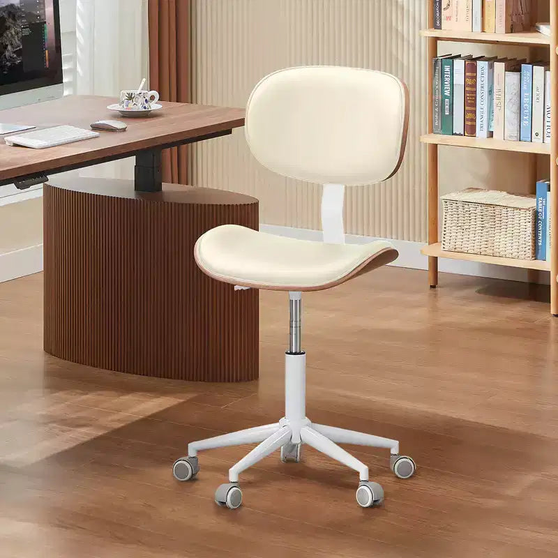Chaise de bureau sans accoudoirs en similicuir et bois courbé, hauteur 43,31 po