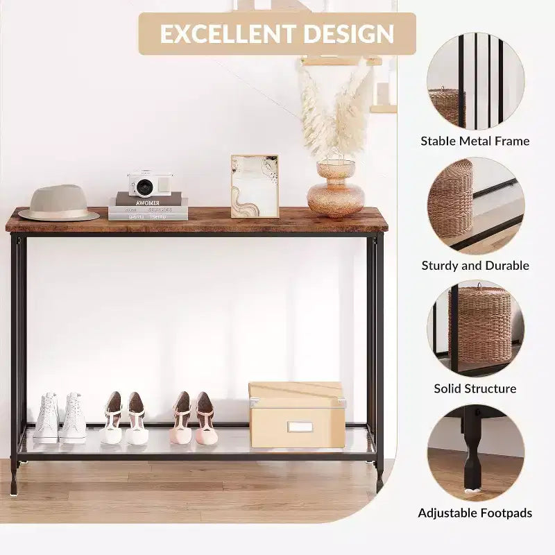 Console en MDF et Métal avec Étagère en Verre 85 cm (L)