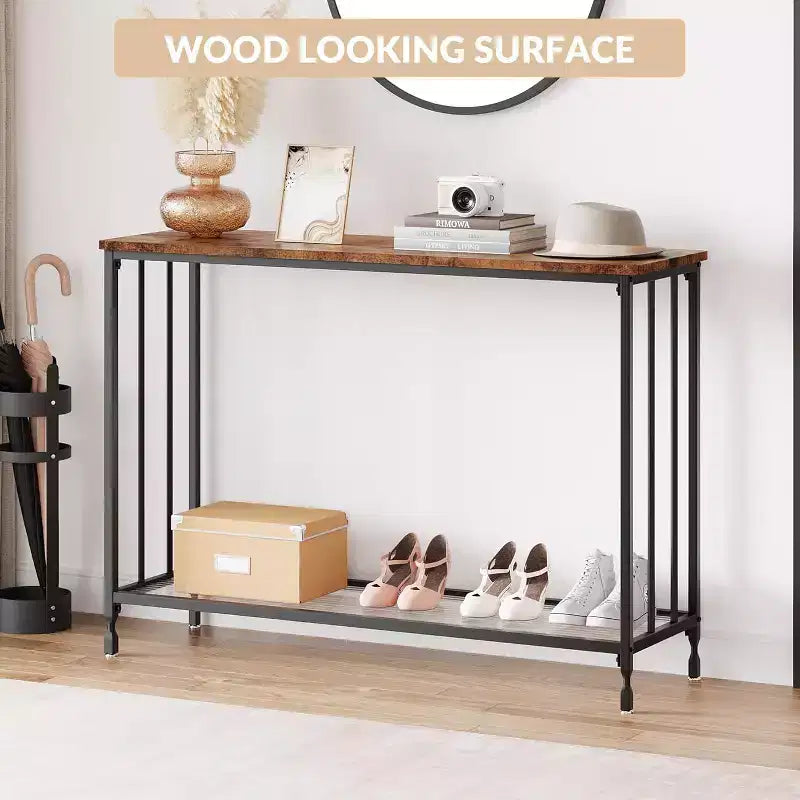 Console en MDF et Métal avec Étagère en Verre 85 cm (L)