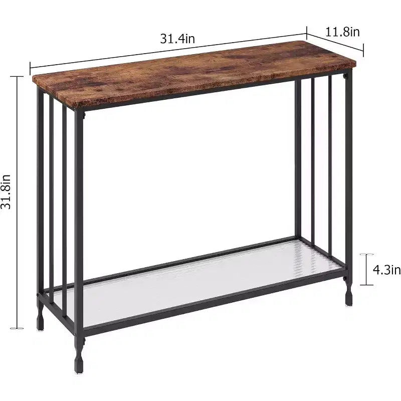 Console en MDF et Métal avec Étagère en Verre 85 cm (L)
