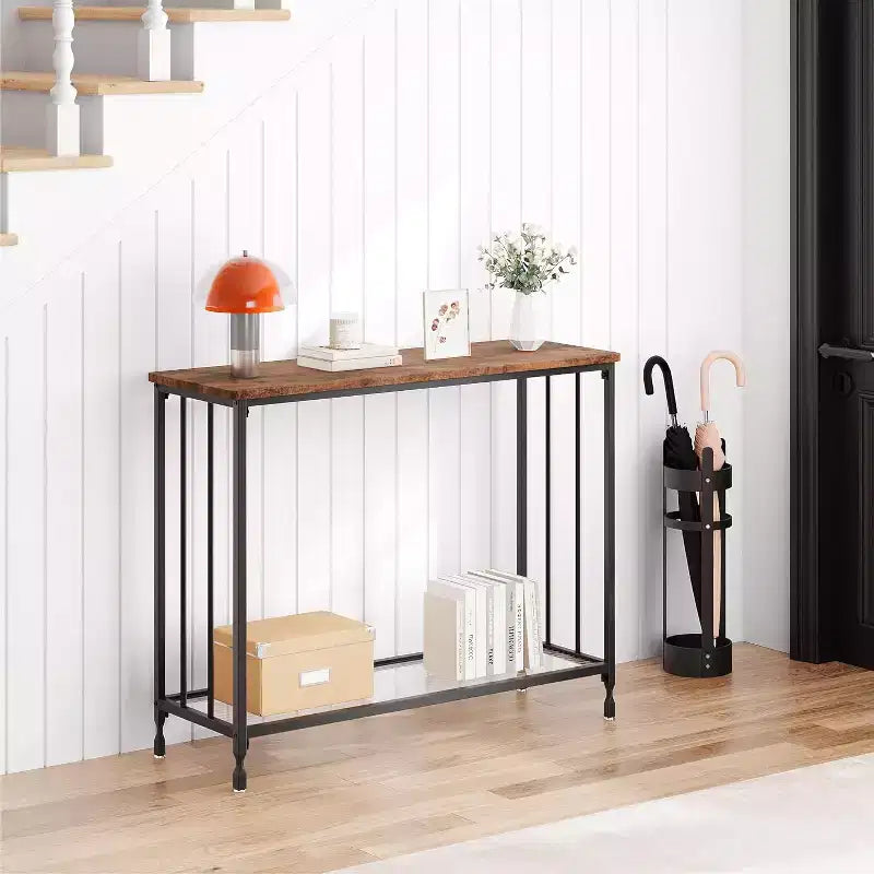 Console en MDF et Métal avec Étagère en Verre 85 cm (L)