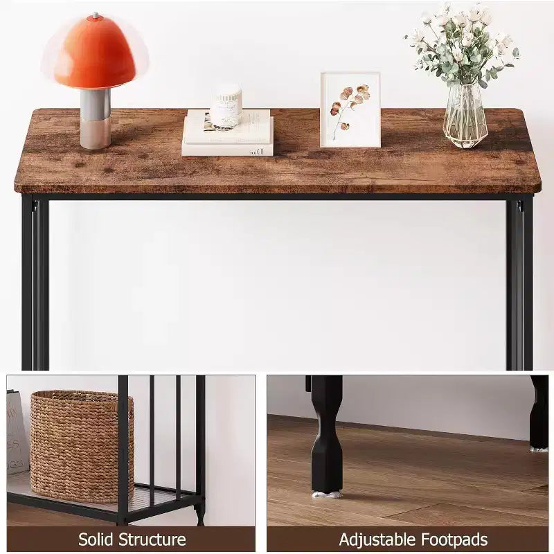 Console en MDF et Métal avec Étagère en Verre 85 cm (L)