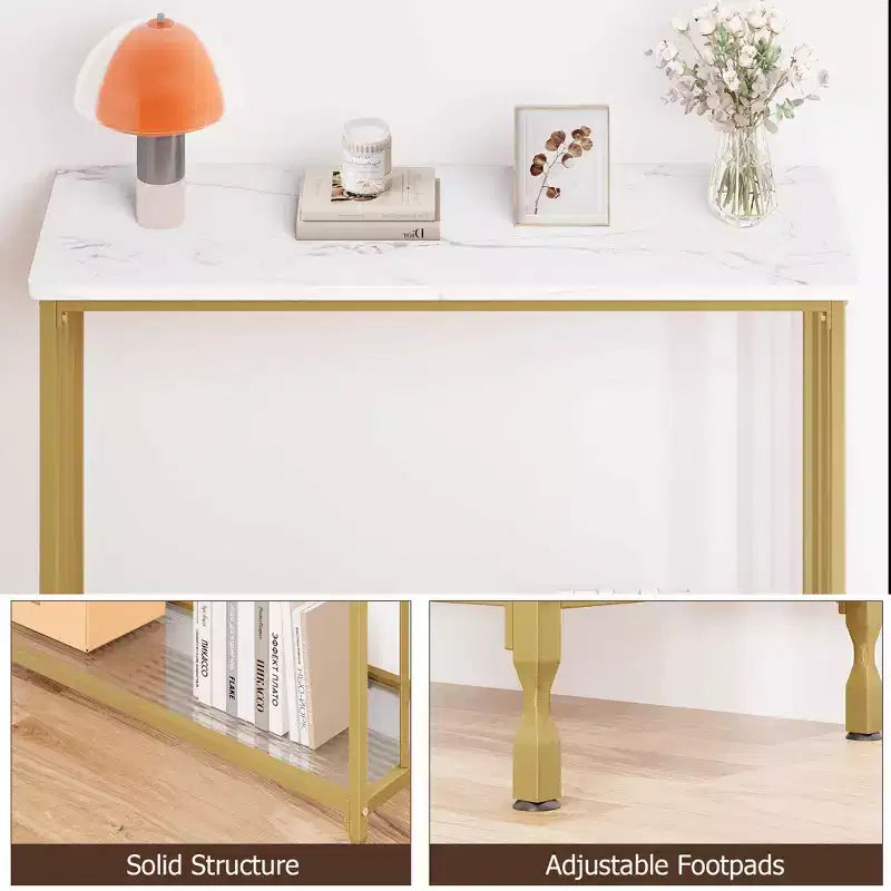 Console en MDF et Métal avec Étagère en Verre 85 cm (L)