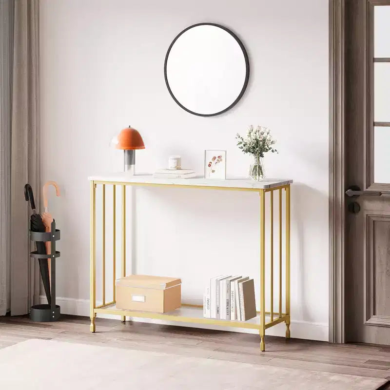 Console en MDF et Métal avec Étagère en Verre 85 cm (L)