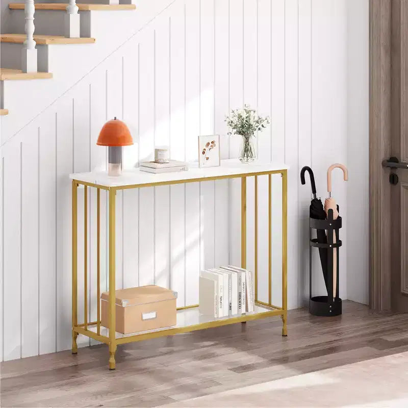 Console en MDF et Métal avec Étagère en Verre 85 cm (L)