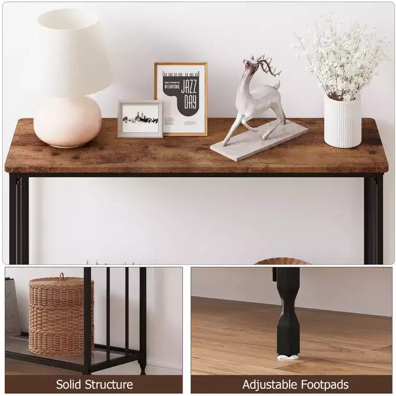 Console en MDF et Métal avec Étagère en Verre 85 cm (L)
