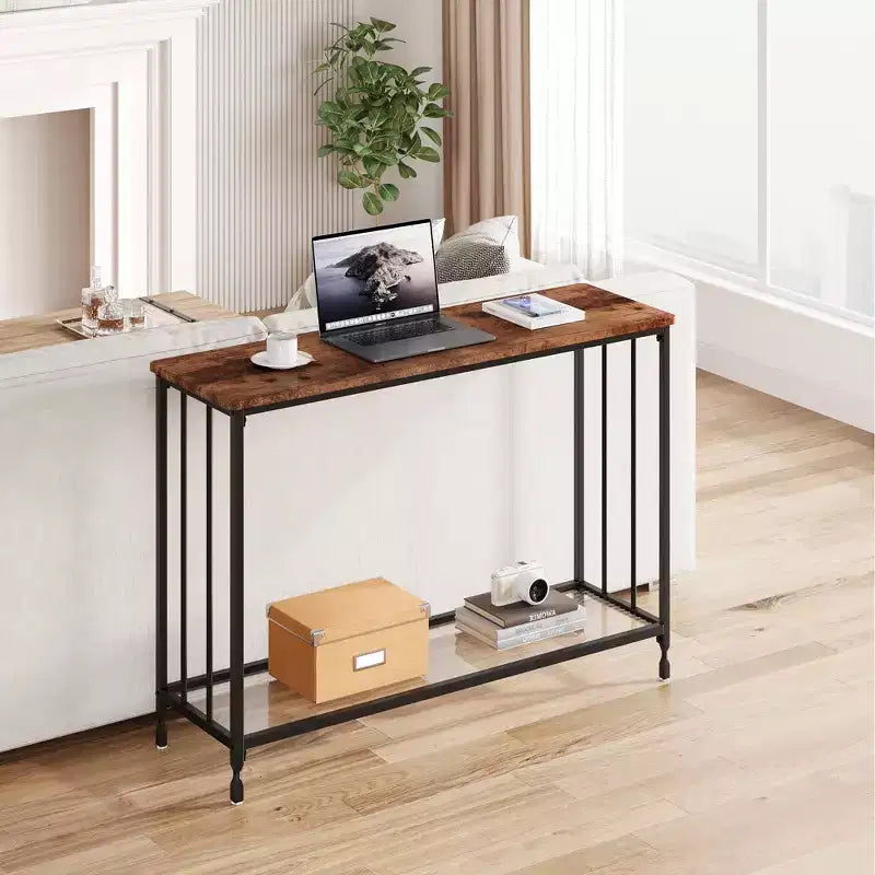 Console en MDF et Métal avec Étagère en Verre 85 cm (L)
