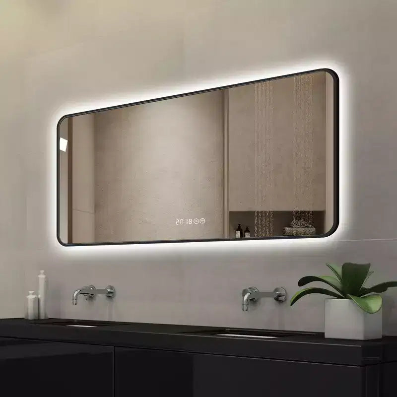 Miroir de salle de bain en alliage d'aluminium avec lumière LED et anti-buée 48"L × 24"H