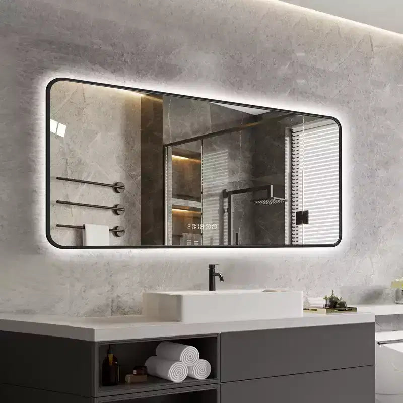 Miroir de salle de bain en alliage d'aluminium avec lumière LED et anti-buée 48"L × 24"H