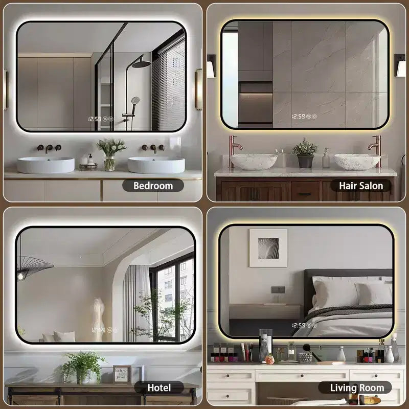 Miroir de salle de bain en alliage d'aluminium avec lumière LED et anti-buée 48"L × 24"H