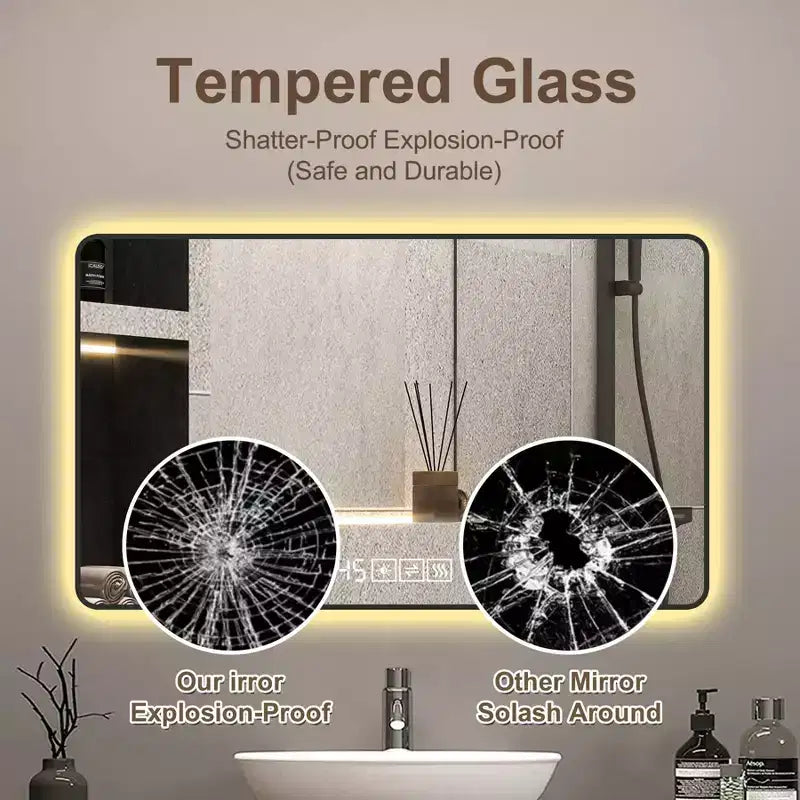 Miroir de salle de bain en alliage d'aluminium avec lumière LED et anti-buée 48"L × 24"H