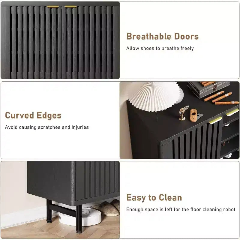 Meuble à chaussures 6 niveaux en MDF avec portes persiennes, 24 paires, 43 kg