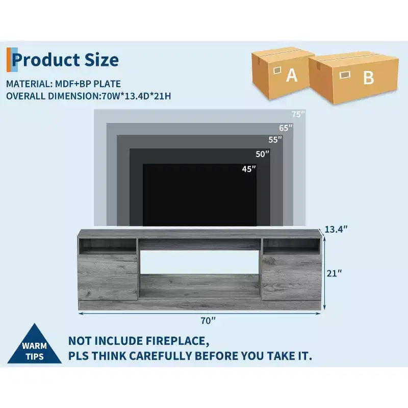 Meuble TV en MDF avec rangement pour téléviseurs jusqu'à 75" 70"L 81,1 lbs