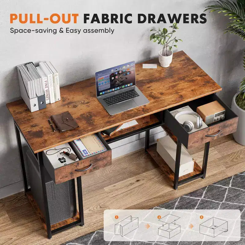 Bureau métallique avec 2 tiroirs et étagères ouvertes 122 cm (L) 7,7 kg