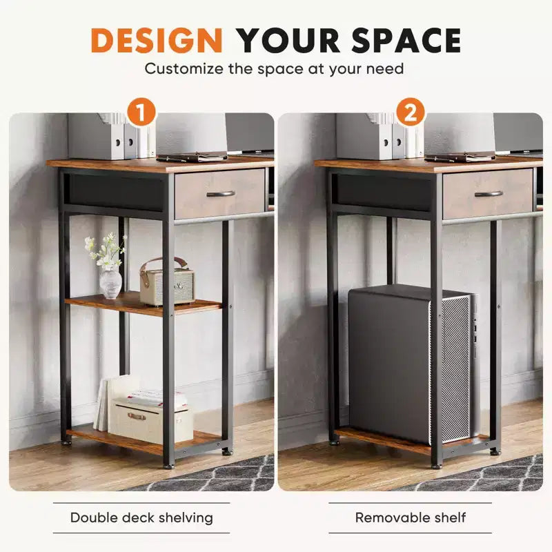 Bureau métallique avec 2 tiroirs et étagères ouvertes 122 cm (L) 7,7 kg