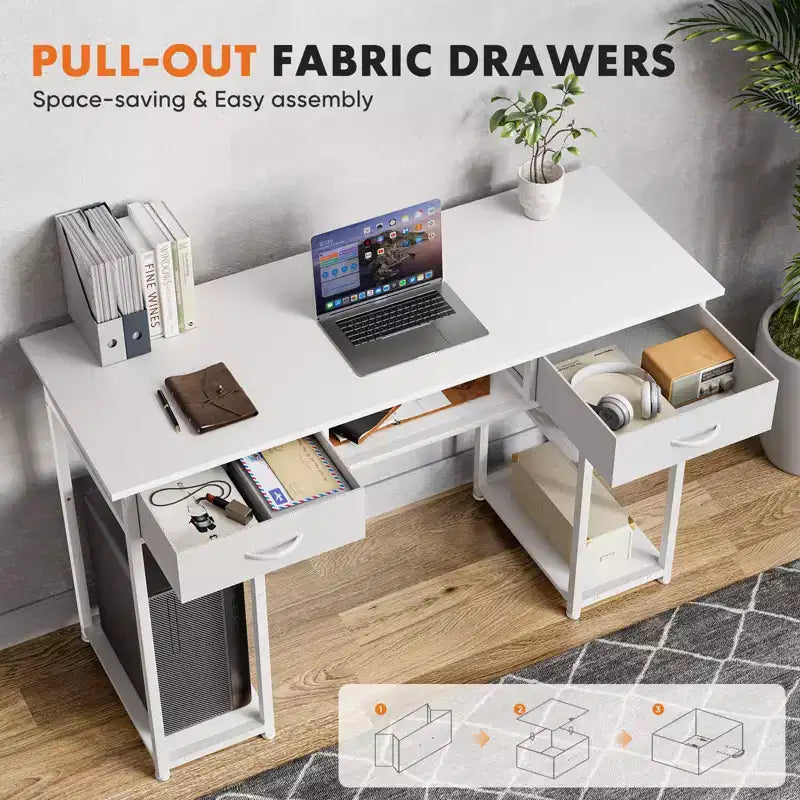 Bureau métallique avec 2 tiroirs et étagères ouvertes 122 cm (L) 7,7 kg