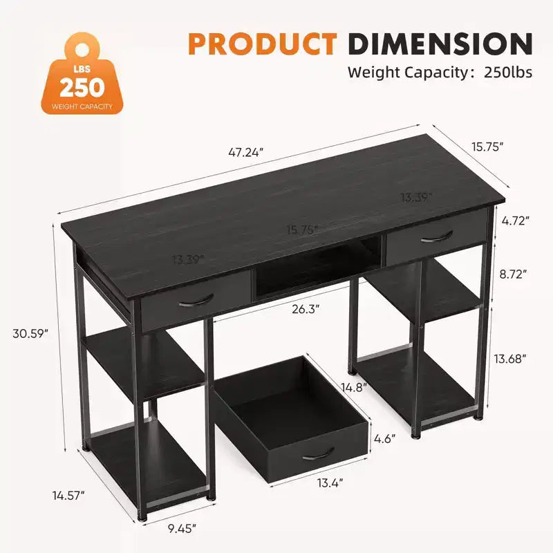 Bureau métallique avec 2 tiroirs et étagères ouvertes 122 cm (L) 7,7 kg