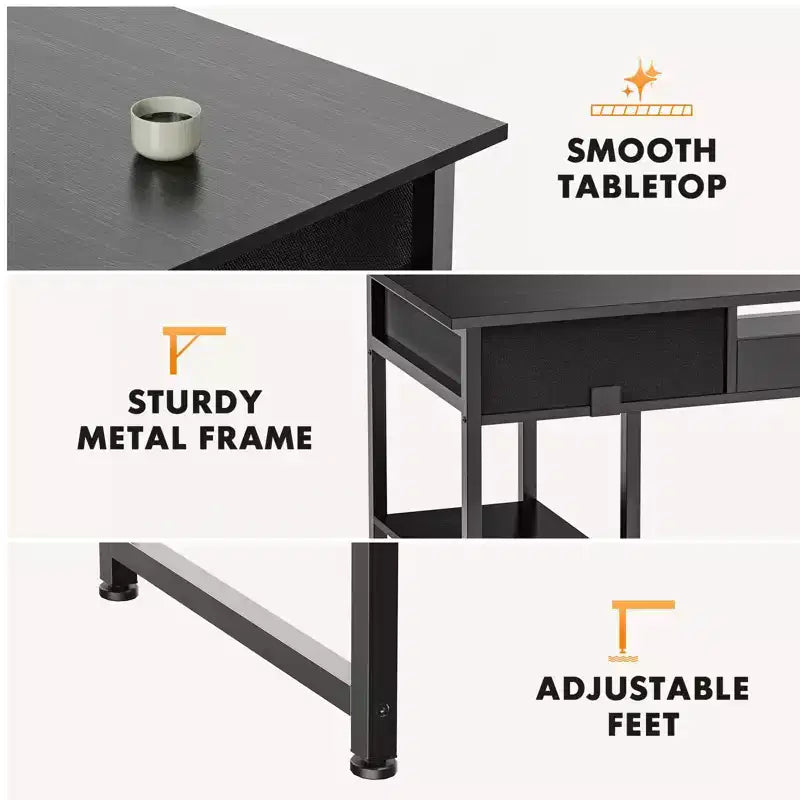 Bureau métallique avec 2 tiroirs et étagères ouvertes 122 cm (L) 7,7 kg