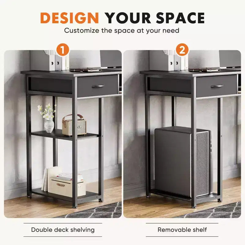 Bureau métallique avec 2 tiroirs et étagères ouvertes 122 cm (L) 7,7 kg