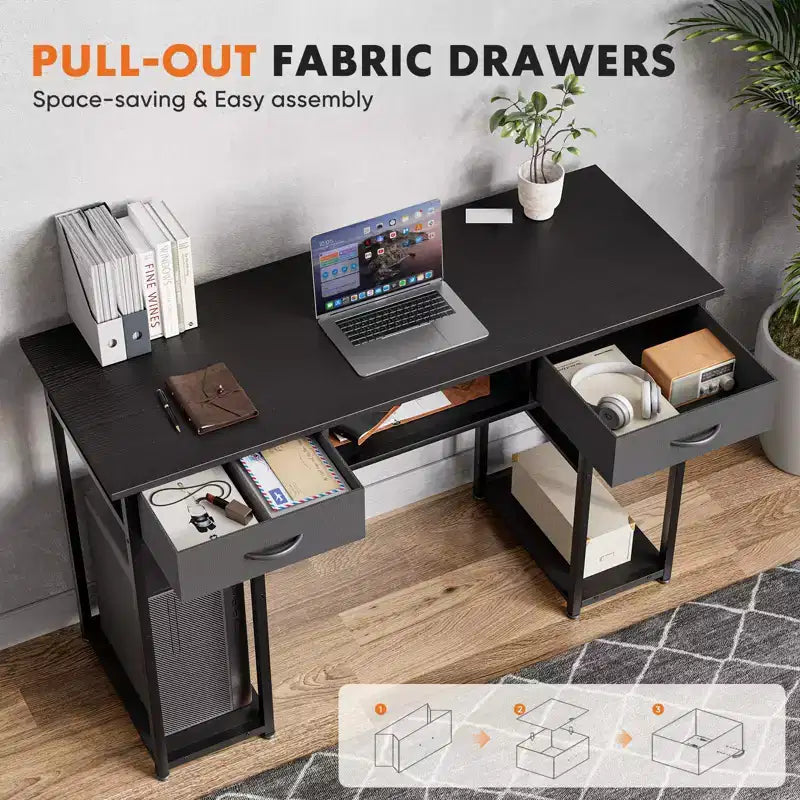 Bureau métallique avec 2 tiroirs et étagères ouvertes 122 cm (L) 7,7 kg