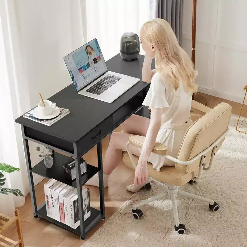 Bureau métallique avec 2 tiroirs et étagères ouvertes 122 cm (L) 7,7 kg