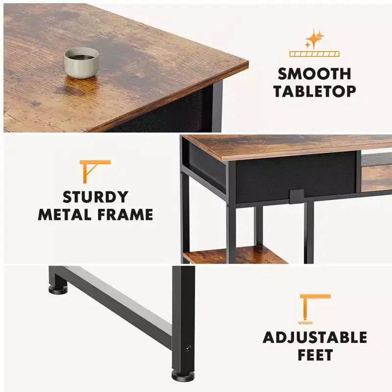 Bureau métallique avec 2 tiroirs et étagères ouvertes 122 cm (L) 7,7 kg