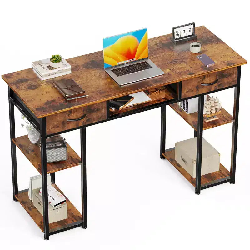 Bureau métallique avec 2 tiroirs et étagères ouvertes 122 cm (L) 7,7 kg