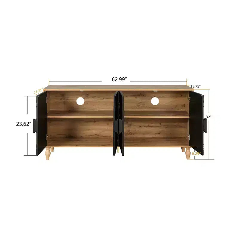 Buffet-bahut en bois avec portes sculptées et poignées métalliques 80 lb