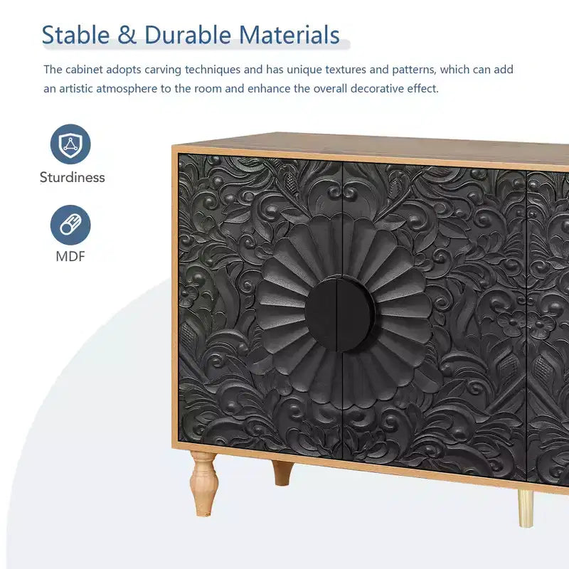 Buffet-bahut en bois avec portes sculptées et poignées métalliques 80 lb