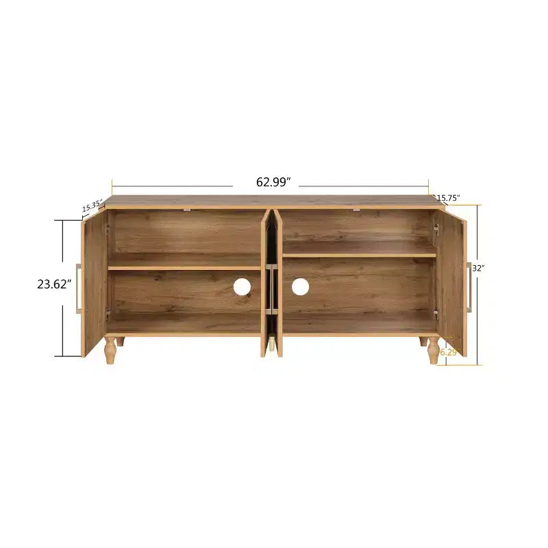 Buffet-bahut en bois avec portes sculptées et poignées métalliques 80 lb