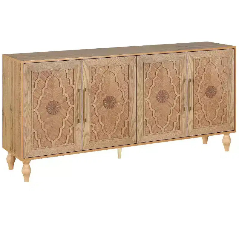 Buffet-bahut en bois avec portes sculptées et poignées métalliques 80 lb