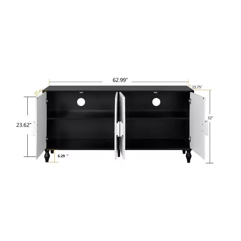Buffet-bahut en bois avec portes sculptées et poignées métalliques 80 lb
