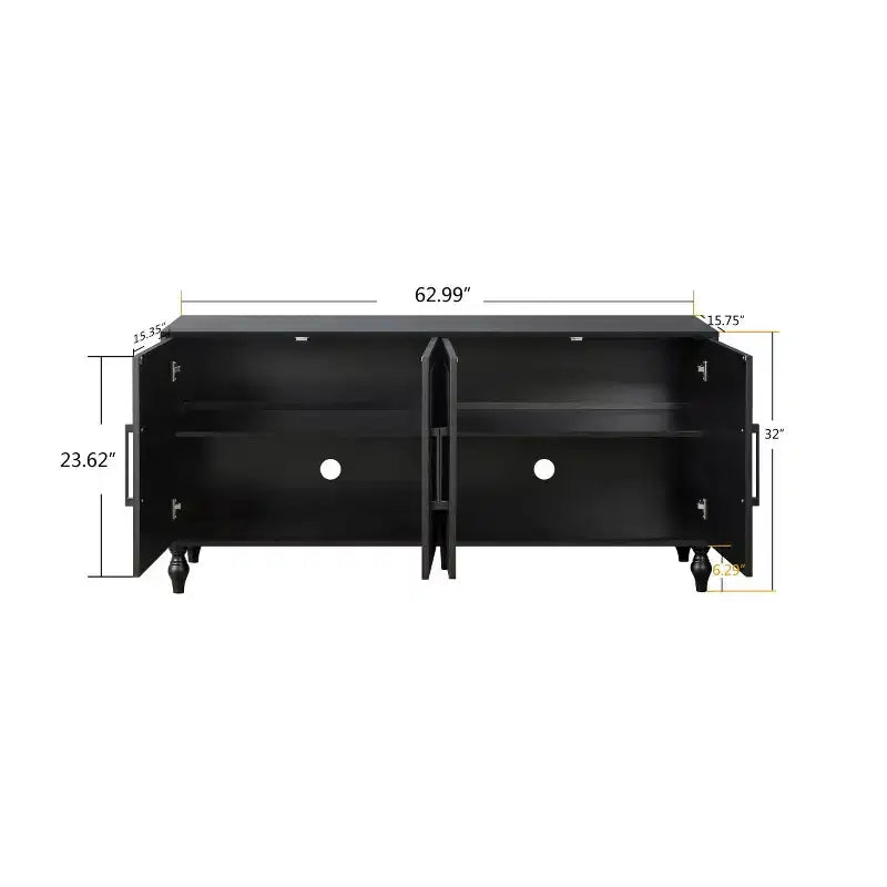 Buffet-bahut en bois avec portes sculptées et poignées métalliques 80 lb