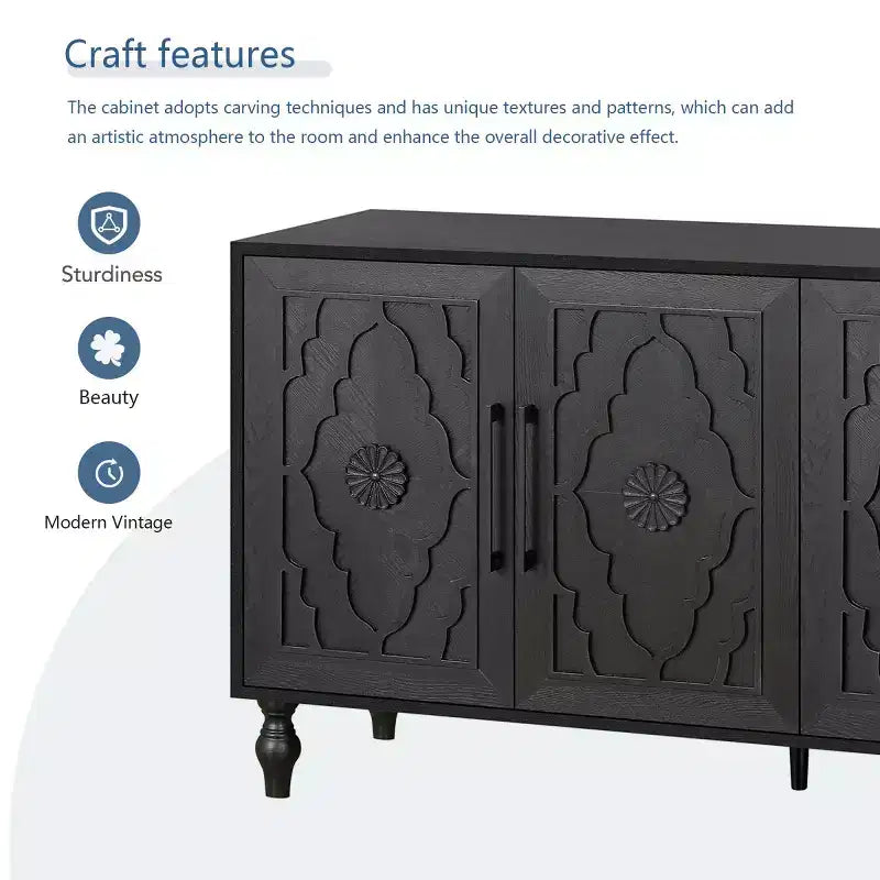 Buffet-bahut en bois avec portes sculptées et poignées métalliques 80 lb