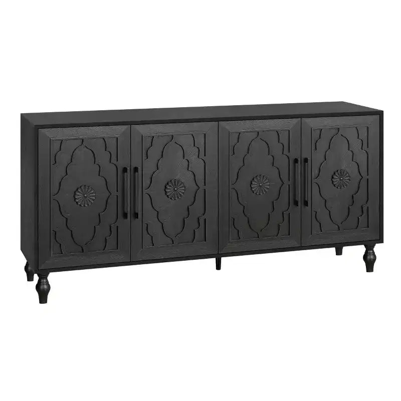 Buffet-bahut en bois avec portes sculptées et poignées métalliques 80 lb