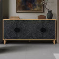 Buffet-bahut en bois avec portes sculptées et poignées métalliques 80 lb