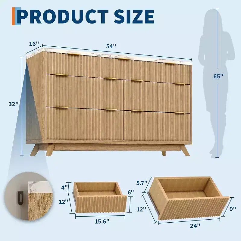 Commode cannelée en MDF à 7 tiroirs 137 cm L 60,3 kg