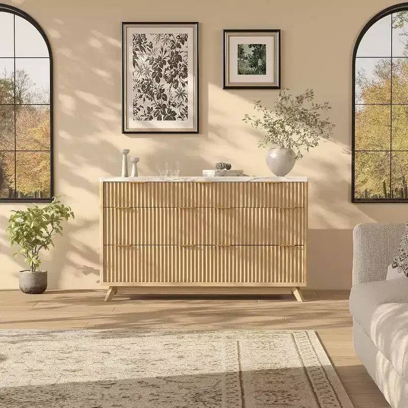 Commode cannelée en MDF à 7 tiroirs 137 cm L 60,3 kg