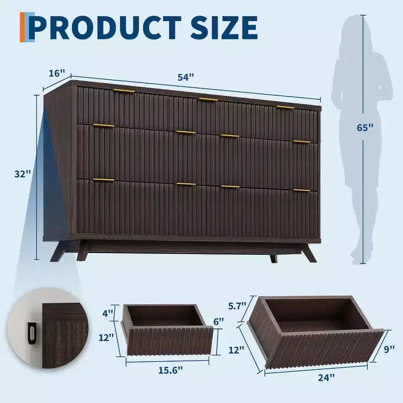 Commode cannelée en MDF à 7 tiroirs 137 cm L 60,3 kg