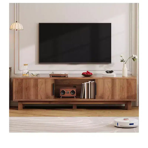 Meuble TV cannelé en panneau de fibres avec prises de courant pour téléviseurs jusqu'à 65 po 26,85 kg